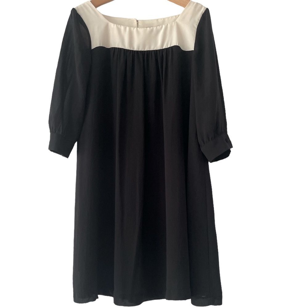 H&M Black and Cream 3/4 sleeve fully lined Tunic Blouse Sz: L (EUR 42)